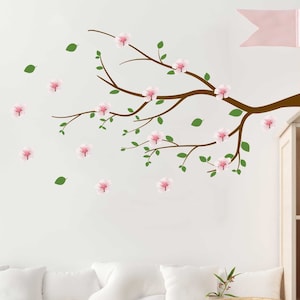 Watercolor Tree branch wall sticker Blossom Flower Wall Stickers Cherry tree wall decal for bedrooms Wall Art Home Decor Removable Vinyl