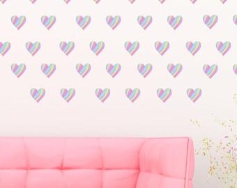 Set of 20 Heart shaped wall stickers rainbow wall stickers for bedrooms Nursery colour Removable vinyl Heart Decals Love Hearts Wall Sticker