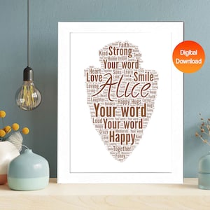 Impresión artística de palabras con punta de flecha personalizada, regalo único de cumpleaños o para amigos, imagen descargable digital