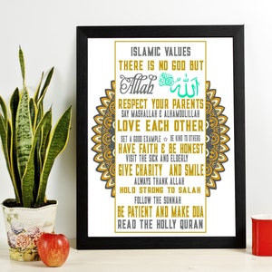 Islamic Value wall art Frame - Islamic House Rules wall Art canvas Frame, Islamic Gift wall hanging, Muslim Nikah Gift room Wall Decor