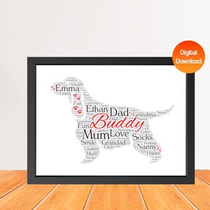 Impresión artística personalizada con palabras de Cocker Spaniel para amantes de los perros, regalo de cumpleaños digital único