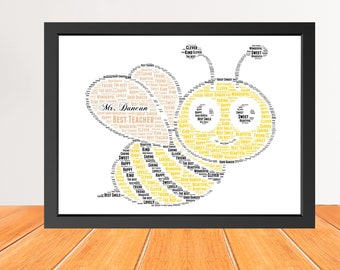 Personalized Bee Word Art Print, Mr & Mrs. Personalised frame bumblebee Word cloud print, Birthday gift, Christmas gifts Framed Print