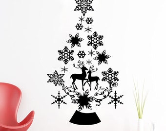 Christmas Tree Wall Decal, Christmas wall stickers, Snowflake stickers, Reindeer Wall Art Sticker, Christmas wall décor