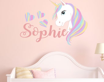 personalised name wall stickers for girls name wall stickers for kids unicorn Custom name wall decal unicorn wall sticker watercolour Vinyl