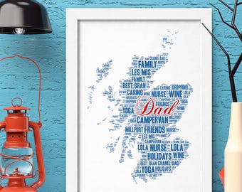 Personalised Scotland Map Word Art - Custom Scottish Highlands Gift, Unique Alba Typography Framed Print