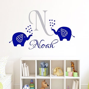 Cute Elephant wall stickers, Personalised name stickers, safari animal wall decal, name monogram wall stickers, nursery room wall decal