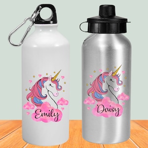 Personalised Unicorn Water Bottle | School water bottle, nursery water bottle, pre-school bottle, Leakproof Spill Proof Aluminium bottle