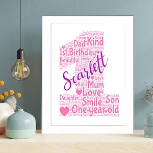 Personalised 1st birthday Gift, Custom word Birthday Number word art print, Baby Keepsake Gift - For Boys, Girls, Kids - Son, Daughter,