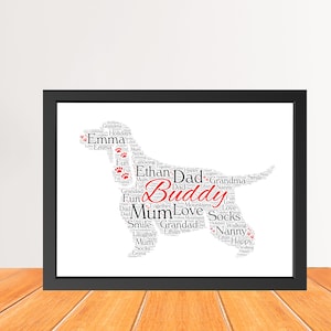 Personalised cocker spaniel word art print, Dog Words Collage Print, Custom name word cloud Cocker Spaniel dog art, Pet Memorial print gift