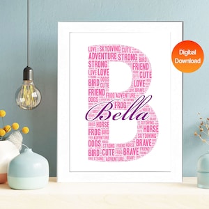 Personalized Name Word Art Print, Initial Monogram (Digital Download)