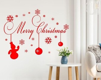 Snowman in Window Peeking Kids Bedroom Girls Wall Decal Sticker Gift Christmas