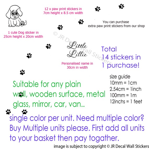 Van Sticker Decal 8 x Paw Prints 2/" each Car