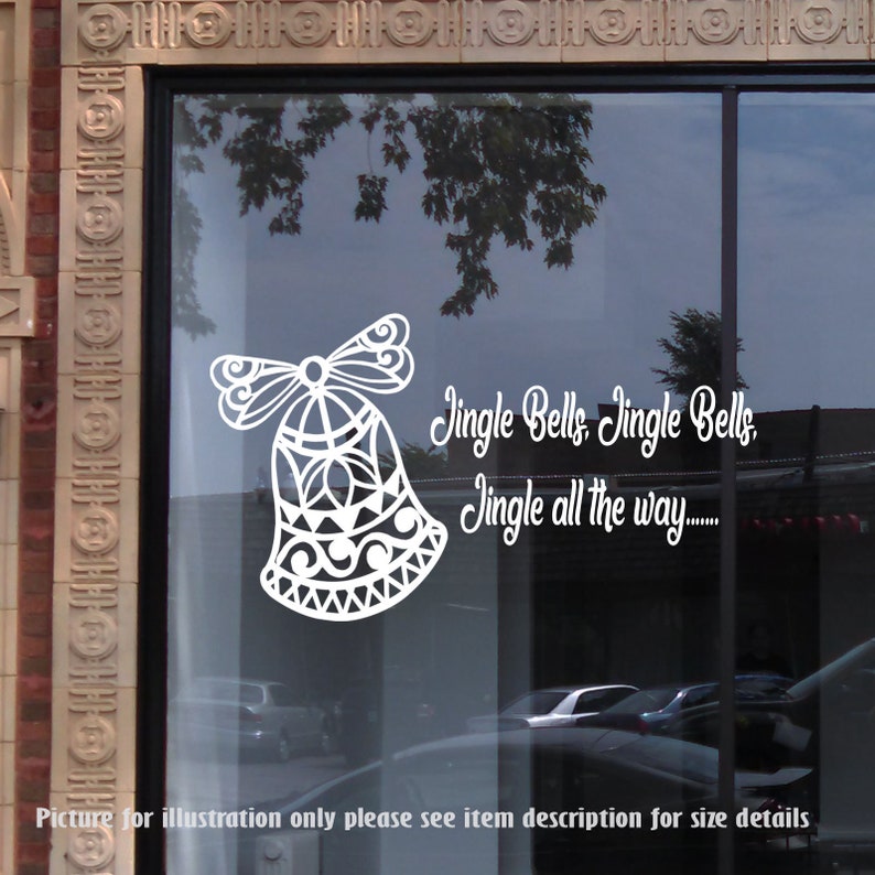 Jingle bells Christmas Shop window Decor Christmas bells Jingle bells Xmas wall Art Stickers Vinyl Wall Decals Jingle all the way