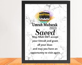 Umrah Mubarak Frame Gift | Personalised Name Islamic Gift Islamic Pilgrimage Gift for father, mother, friends and family | Framed/Unframed