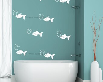 35 pice Bubble and Fish Wall Stickers Kid's Bedroom Washroom Showerroom Vinyl Tile Decals