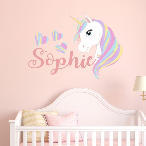 Stickers muraux prénom personnalisés licorne stickers muraux prénom licorne prénom personnalisé sticker mural licorne vinyle aquarelle