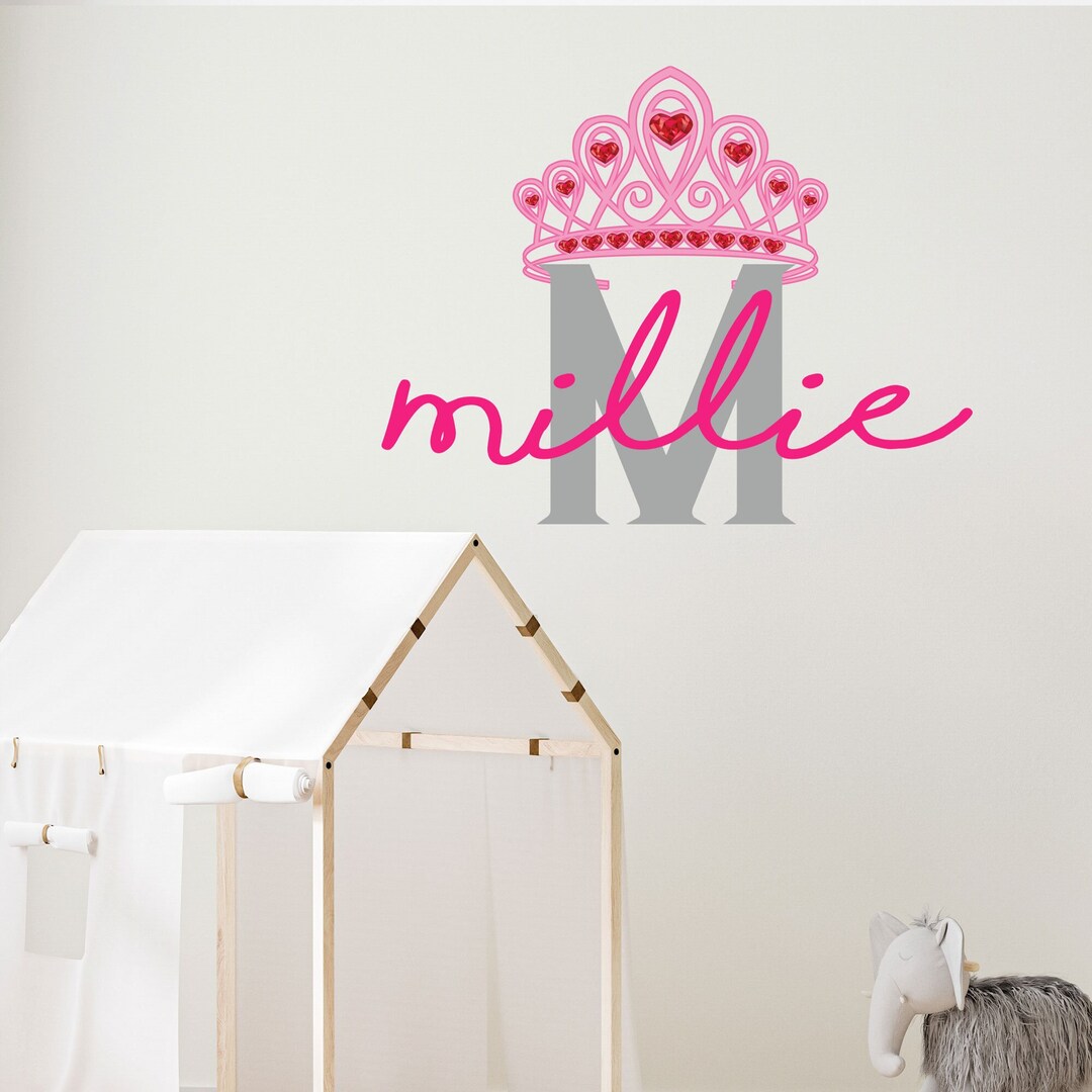 Princess Crown Wall Decal Personalised Name Wall Stickers Initial ...