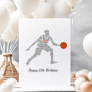 Carte d'art de mot basket-ball, cartes de numéro d'anniversaire, art mural de basket-ball, pour elle, filles, enfants - fille, mère, cartes d'anniversaire de format A5