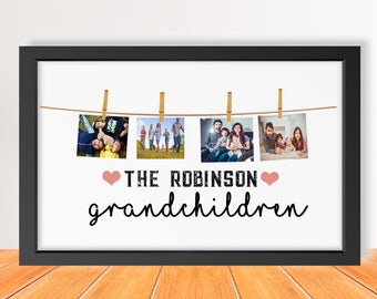 Personalised Grandchildren photo collage, peg photos print, photo pegs framed print, photo gift, Christmas Gift, Birthday Gift, Granny gift