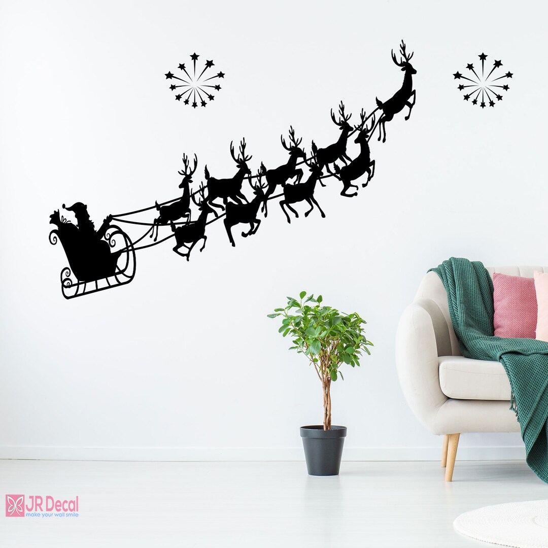 Christmas Reindeer Wall Stickers, Santa Claus Sleigh Wall Sticker