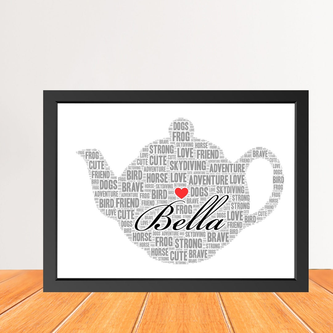Personalized Name Teapot Word Art Print, Custom Name Teapot Word Cloud