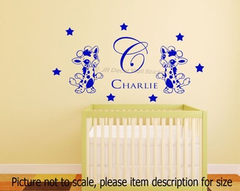 Personalized Baby Boy Giraffe Wall Decals, Custom Name Initial
