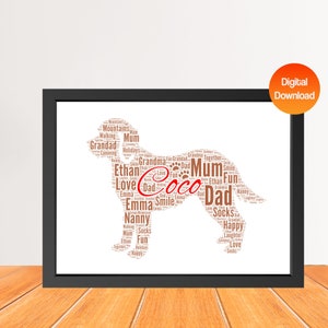 Impresión personalizada de arte de palabras de perro Cavapoo, Impresión de imagen de nube de palabras de perro, Regalo para amantes de los perros, Regalo de tarjeta de cumpleaños de amigo Digital