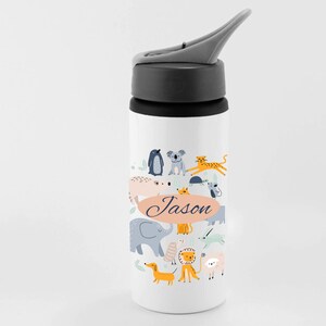 Personalized Safari theme Water Bottle, School Water Bottle, Personalised Water Bottle, Child Gift, Jungle Animals, Nursery Water Bottle