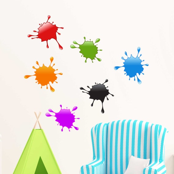 6 Watercolor Paint Splash Wall Decal, Splatter and Splotches Wall