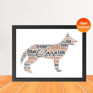 Impresión personalizada de arte de palabras de perro pastor alemán, Impresión de imagen de nube de palabras de perro, Regalo para amantes de los perros, Regalo de tarjeta de cumpleaños de amigo Digital