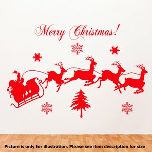 Santa Claus Carriage Christmas Tree wall stickers, snowflake wall stickers, Vinyl Wall Stickers Xmas Art Decal Removable Décor