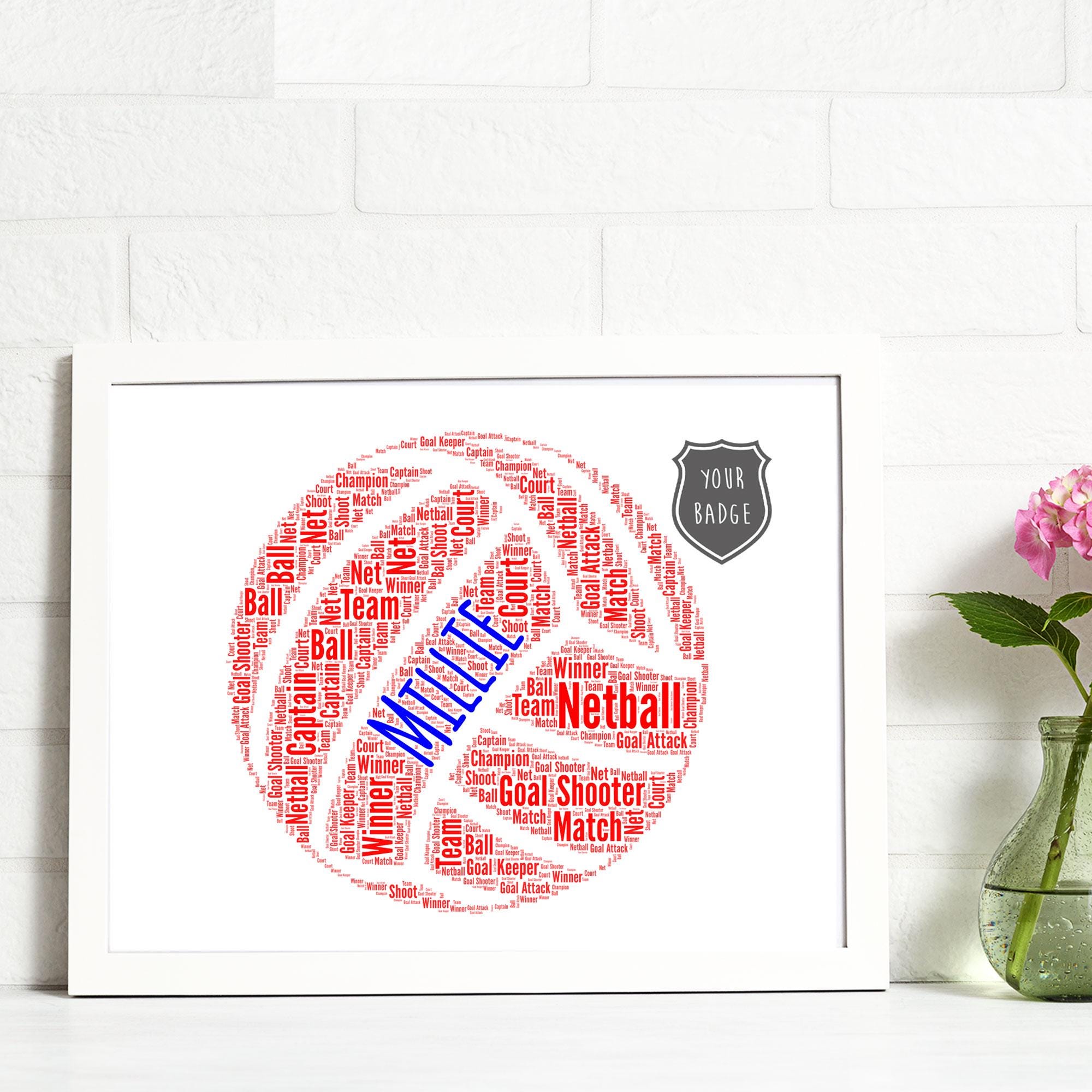 Personalised Netball Team Word Art Print, Custom Sports Gift Wall ...