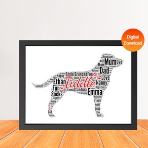 Gepersonaliseerde labrador woordkunst print, hond word cloud fotoprint, cadeau voor hondenliefhebbers, vriend verjaardag liefde kaart cadeau digitaal