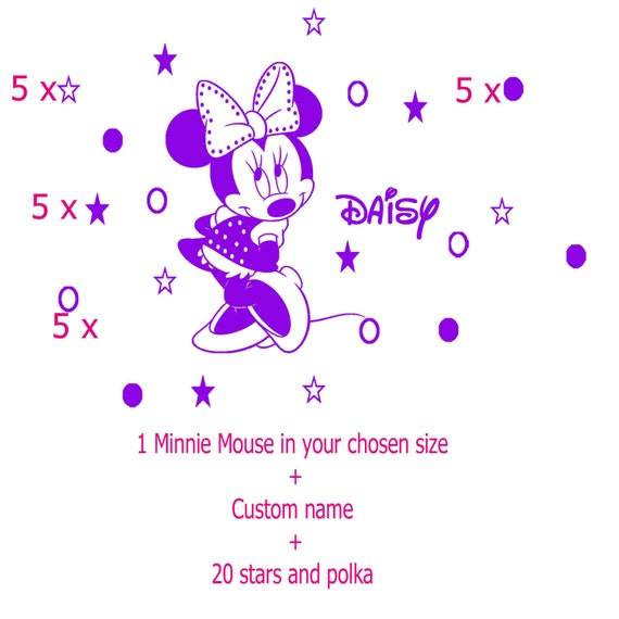 Minnie Mouse Disney Wall Sticker Personnalisé Tout Nom Filles étoiles Decal Decor