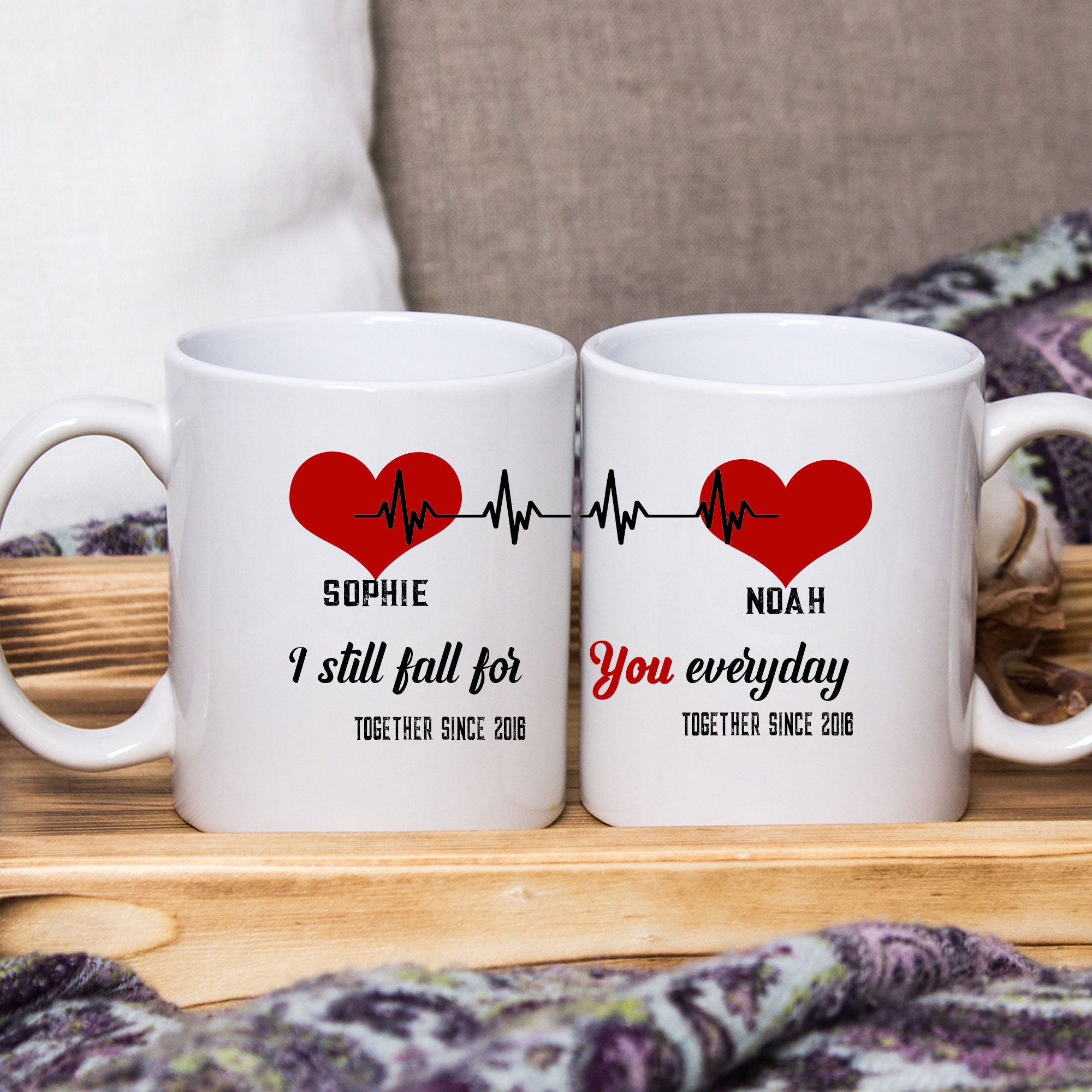 Juego de tazas personalizadas con nombre MM: Tazas personalizadas para su  porcelana a juego para compromiso de boda, boda, San Valentín, novio,  novio