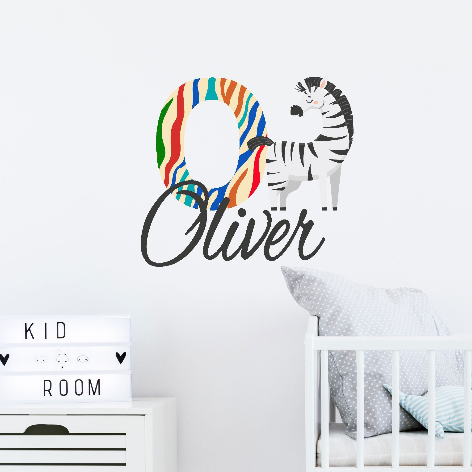 Personalized Name Zebra Wall Decal - Nursery Or Kids Bedroom Decor, 36x18 Inch Wide Vinyl Sticker - View #2