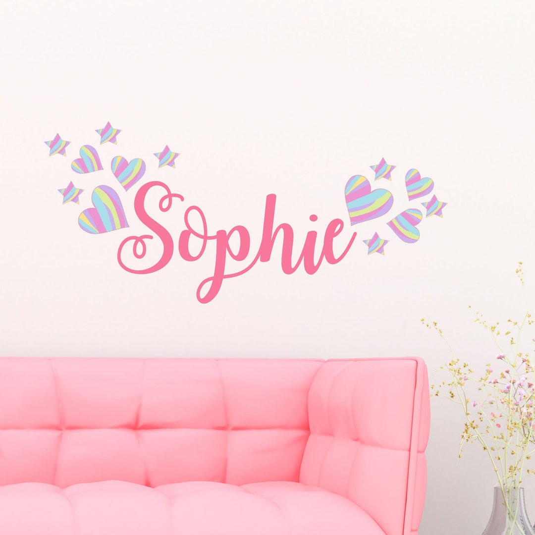 Personalised Name Wall Decal With Hearts, Girls' Room Decor - Etsy UK