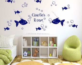 42 X Bubble Fish Wall Stickers Personalized Name Nursery Room vinyl Wall Decals