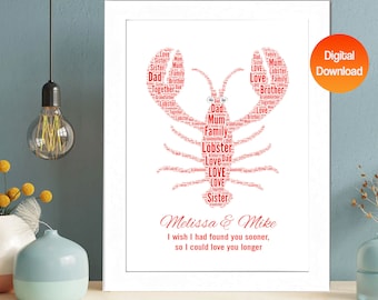 Personalised Lobster Word Art Print, Engagement Gift, Digital Download