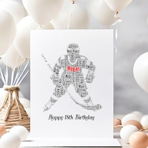 Carte de hockey sur glace personnalisée, mots artistiques d'anniversaire, pour elle, lui, garçons, filles, enfants - fille, fils, père, cartes d'anniversaire au format A5