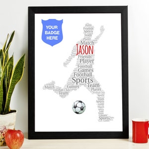 Personalised Football Soccer Word Art Gift, Team Presentation Wall Art, Any Badge included,  Digital downloadable, Printable Football gift