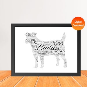Impresión de arte con palabras de Jack Russell personalizada, imagen única de nube de perro, regalo personalizado para amigos