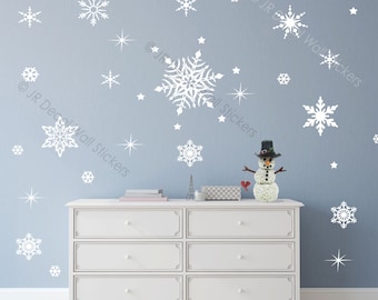 50 X Snowflakes Removable Vinyl Nursery Wall Decals, Christmas wall Stickers, Shop Home Décor Art Stickers, Christmas wall décor