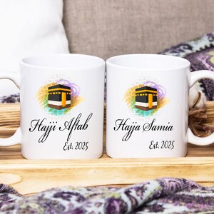 Hajja and Hajji - Personalised Hajj Gifts, Umrah Gifts, Islamic Gifts for Mum and Dad, Islamic Novelty Mugs, Ceramic Coffee mug, Hajj 2020