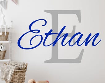 Personalised Name Vinyl Wall Decal, Custom Initial Stickers Nursery Decor