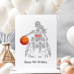 Carte personnalisée de numéro d'anniversaire de basket-ball paralympiques, cartes de voeux d'art de mot de basket-ball carte d'anniversaire de format A5 avec enveloppes
