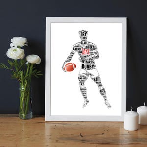 Arte de palavras personalizada para rúgbi para download - Arte de palavras para atletas - Nuvem de palavras para jogadores de rúgbi - Arte de parede para emblemas de rúgbi - Esportes digitais