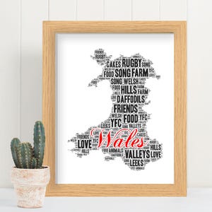 Personalised Wales Map Word Art - Custom Welsh Gift, Unique Cymru Typography Framed Wall Print