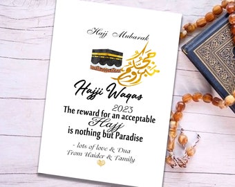 Personalised Hajj Mubarak Card, Custom Name Calligraphy Greeting, Islamic Hajji Gift