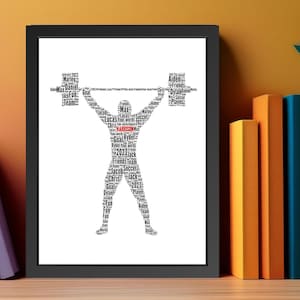Cadeau personnalisé impression mot art haltérophile, cadeau personnalisé haltérophile cadre impression nuage de mots, cadeaux d'anniversaire pour salle de sport et remise en forme